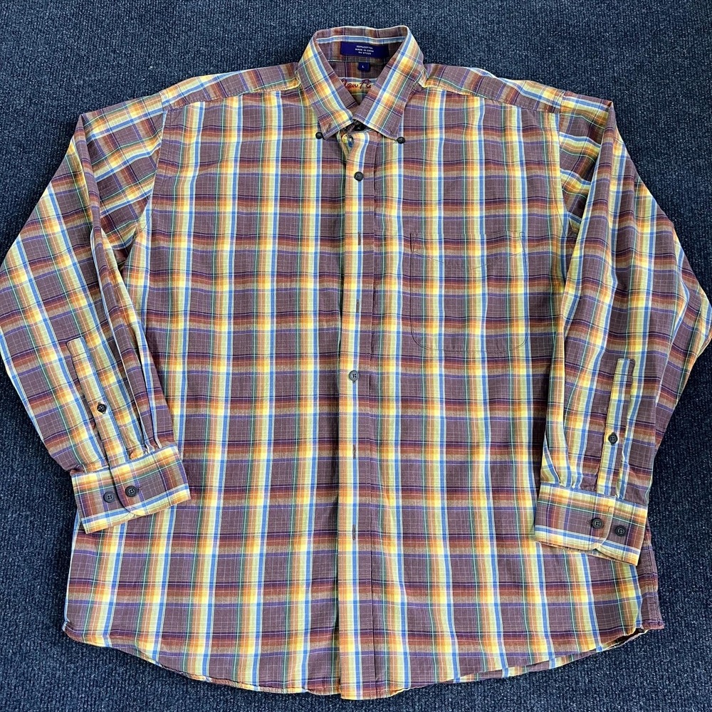 Alan Flusser Shirt Mens Large Multicolor Plaid Button Down Long Sleeve Cotton